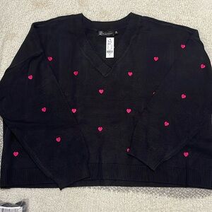 New York & Company Black Sweater with Pink Hearts